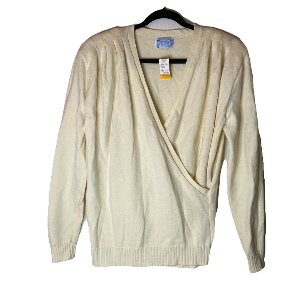 Vintage Pendleton NWT 1X Plus Wool Wrap Sweater Pleated Shoulder Ivory Coquette